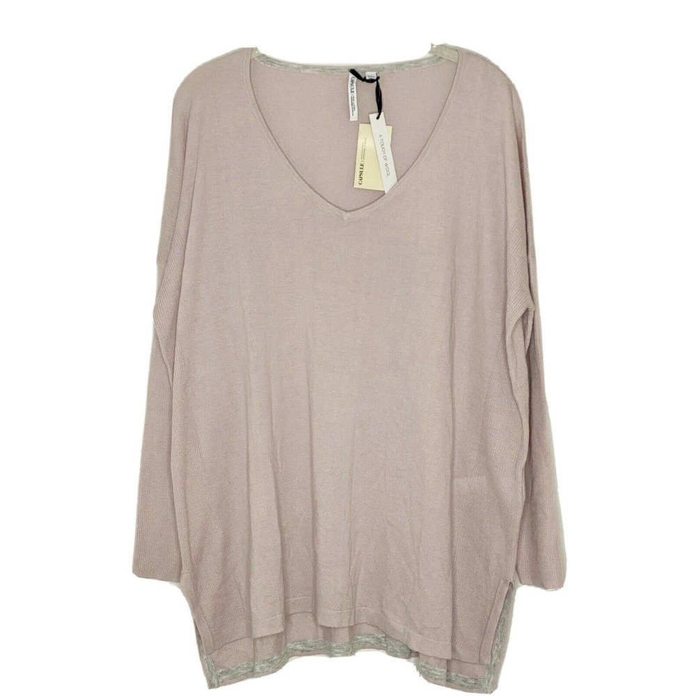 Capsule Women’s Wool Blend Gray Pink Ribbed Oversized Sweater Sz 12 New B4
